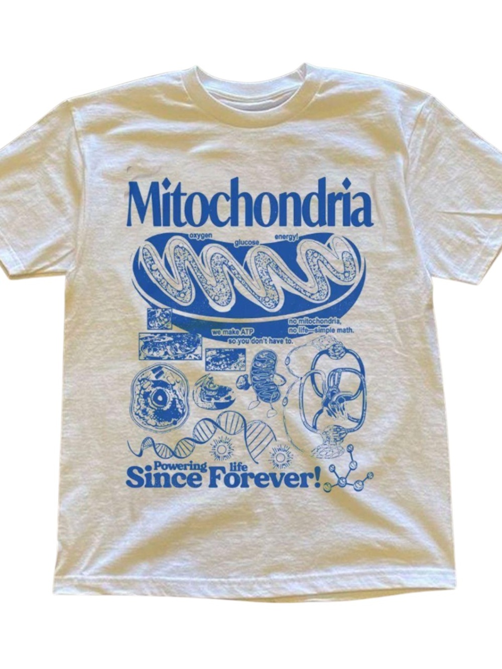 Gildan White Mitochondria Science Graphic T-Shirt, Vintage Style